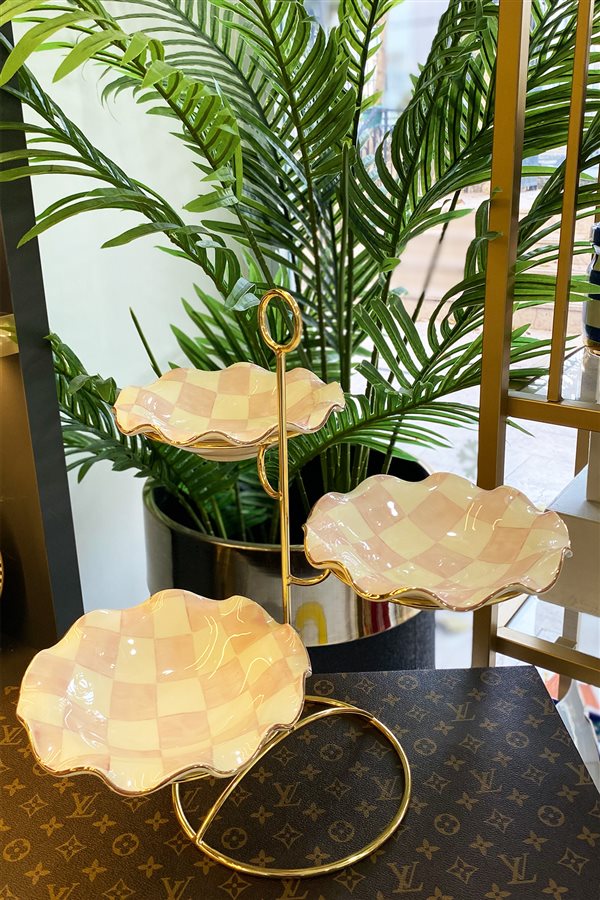 Checkered Pink 3 Tier Cookie Holder & Presentation Bowl