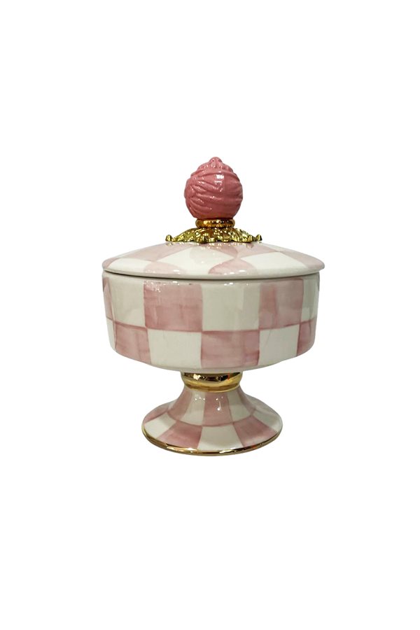 Checkered Pink Round Footed Sugar Bowl