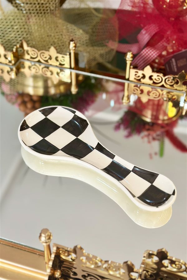 Checkered Black 24cm Spoon Holder