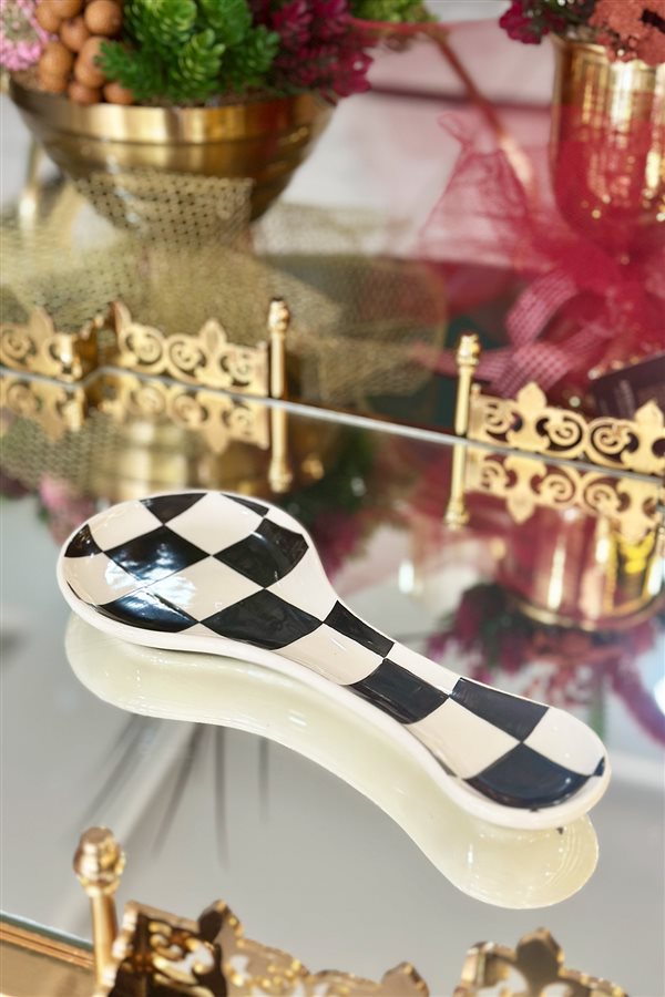 Checkered Black 24cm Spoon Holder