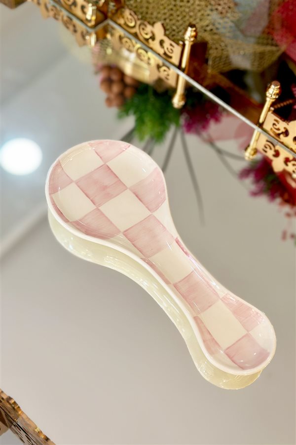 Checkered Pink 25cm Spoon Holder