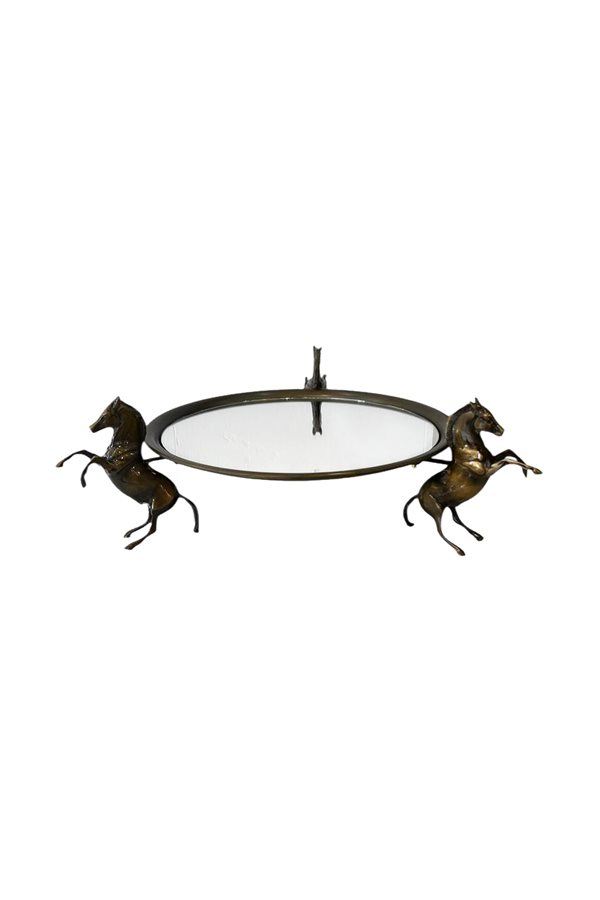 At Figürlü Yuvarlak Aynalı Bronz Jardinyer