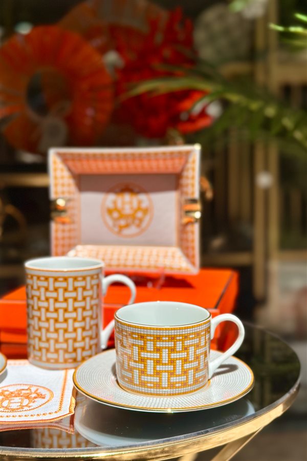 Mosaic Pattern Orange 6-Piece Tea Cup Set