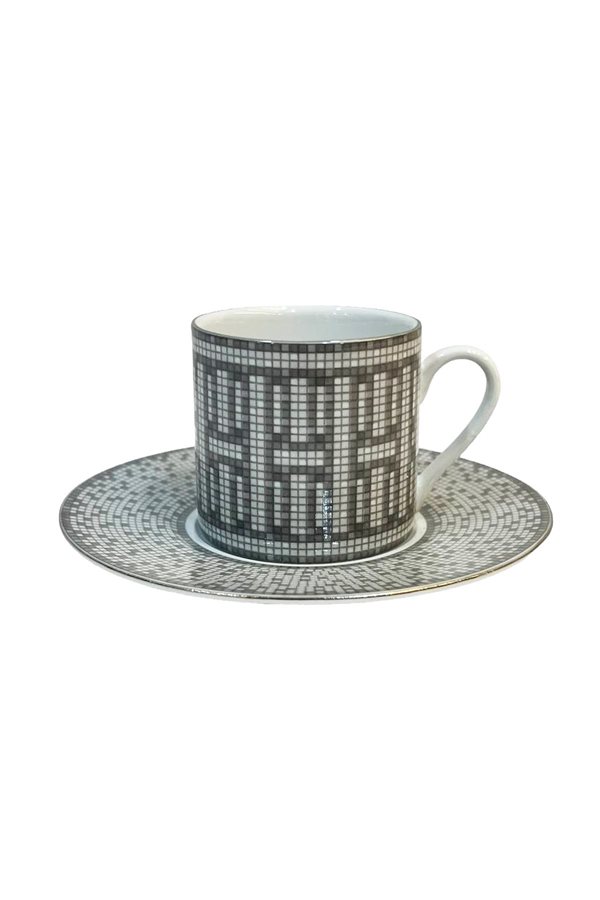 Mosaic Pattern Gray Gift Packed Set of 2 Cups