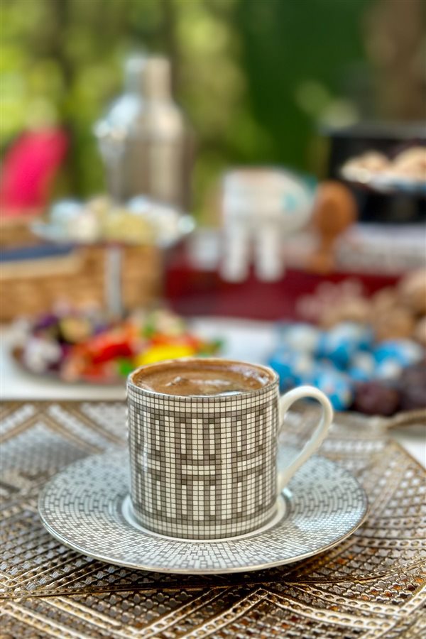Mosaic Pattern Gray Gift Packed Set of 2 Cups