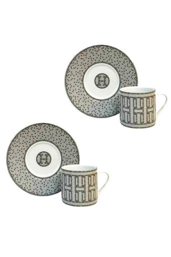 Mosaic Pattern Gray Gift Packed Set of 2 Cups