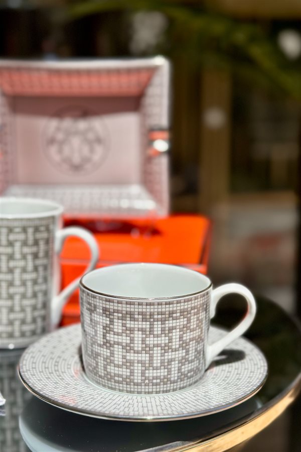 Mosaic Pattern Gray 6-Piece Tea Cup Set