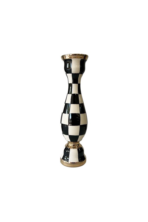 Damalı Siyah 24cm Seramik Şamdan