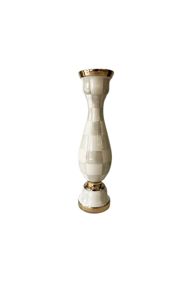 Damalı Gri 24cm Seramik Şamdan