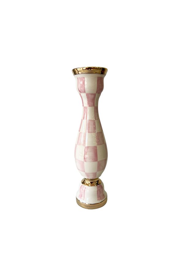Damalı Pembe 24cm Seramik Şamdan