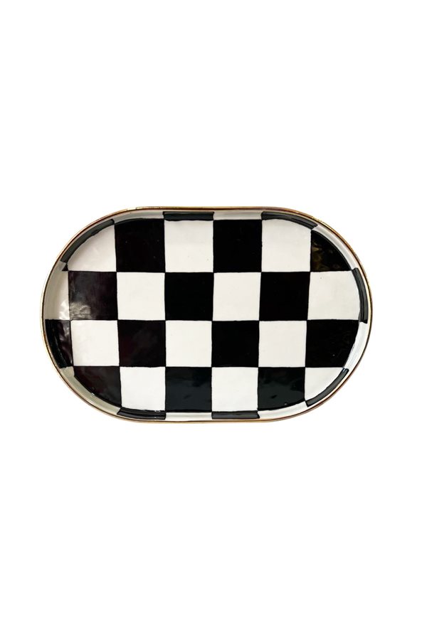 Checkered Black Oval Presentation Tray