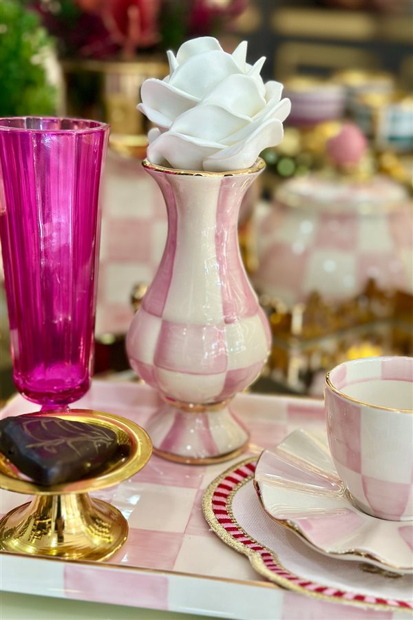 Damalı Pembe Mini Lale Vazo