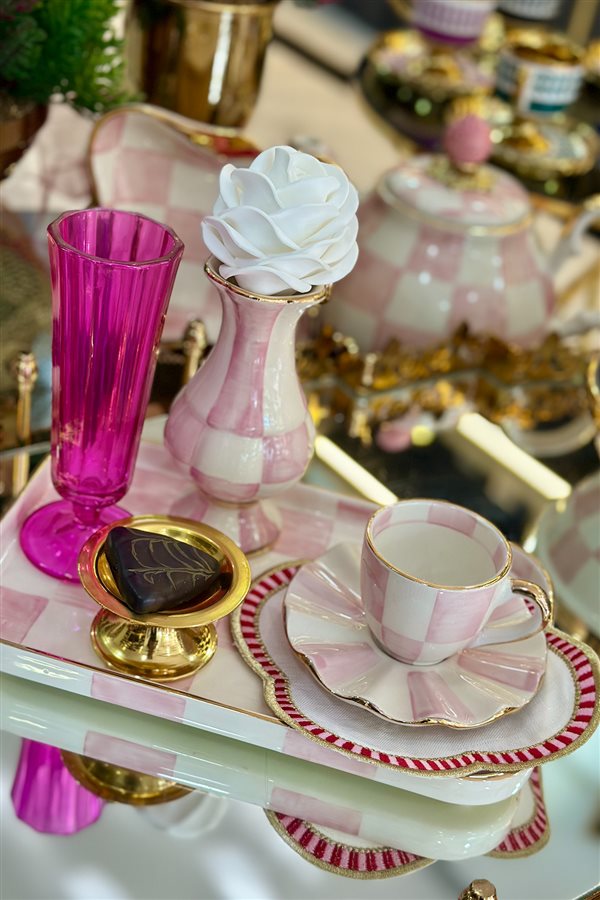 Damalı Pembe Mini Lale Vazo