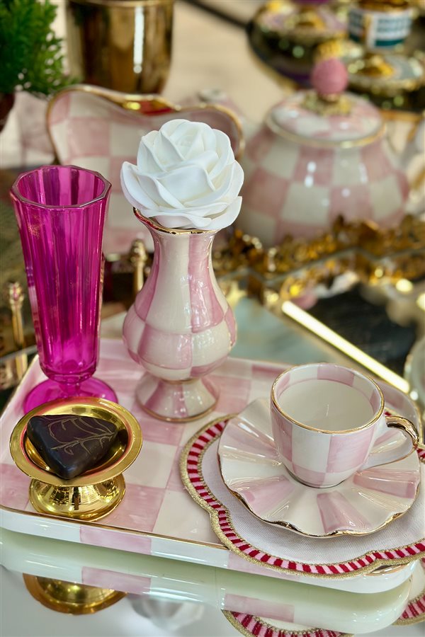 Damalı Pembe Mini Lale Vazo