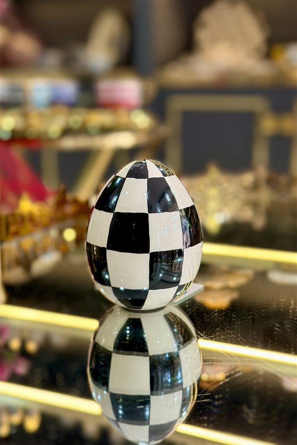 Checkered Black 10cm Decorative Egg