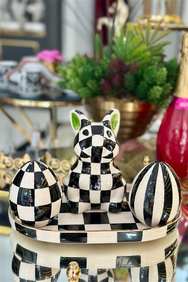 Checkered Black 10cm Decorative Egg