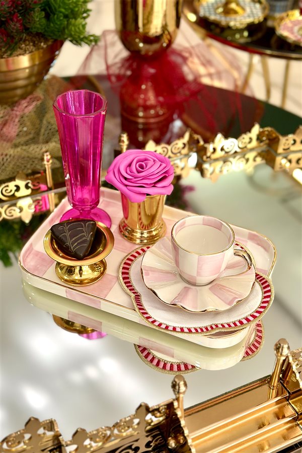 Checkered Pink Rectangular Presentation Tray