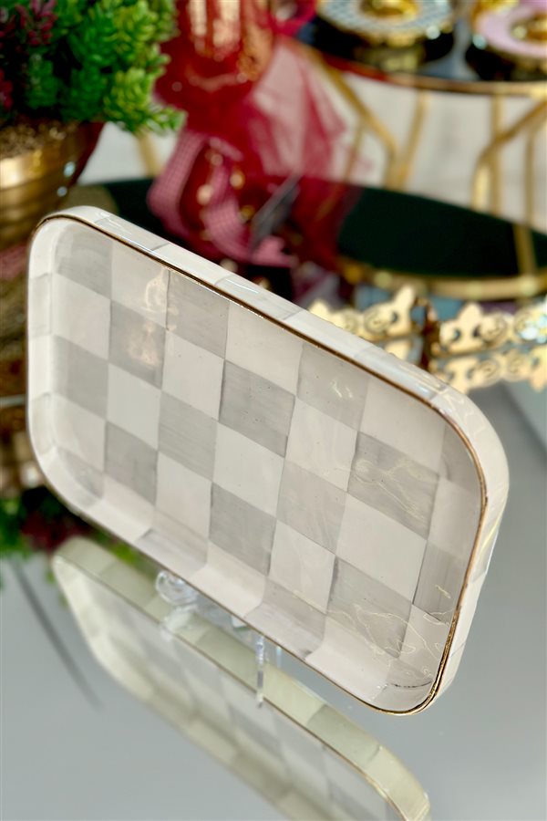 Checkered Gray Rectangular Presentation Tray