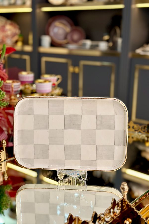 Checkered Gray Rectangular Presentation Tray