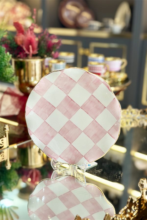 Checkered Pink 6-Piece Cake Plate