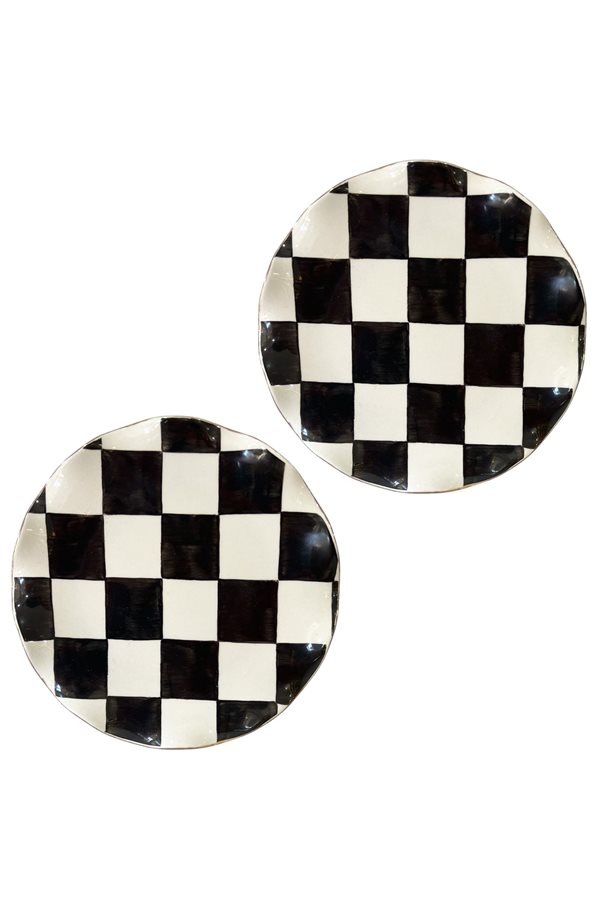 Damalı Siyah 2'li Pasta Tabağı