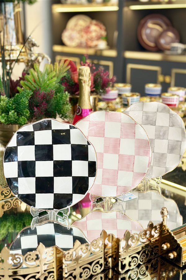 Checkered Gray 2-Piece Cake Plate