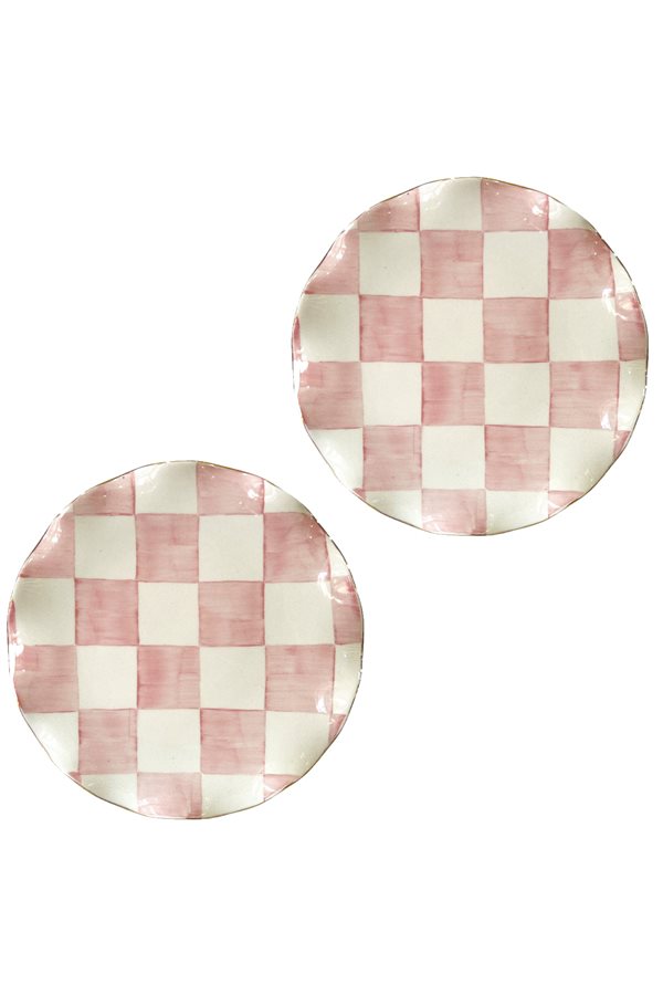Checkered Pink 2-Piece Cake Plate