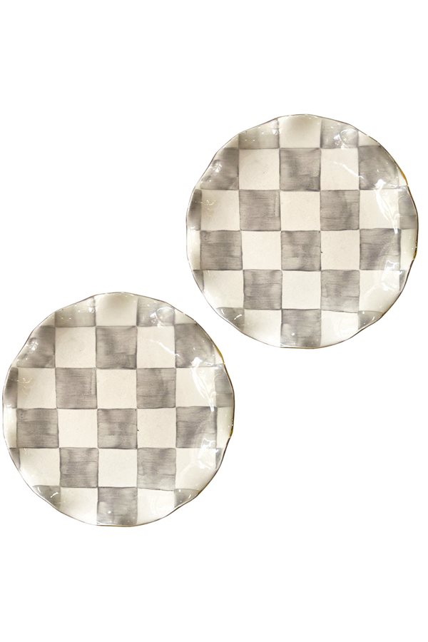 Checkered Gray 2-Piece Cake Plate