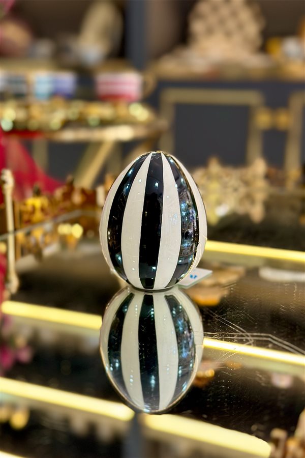 Checkered Striped Black 10cm Decorative Egg