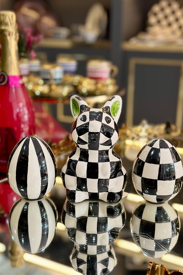 Checkered Striped Black 10cm Decorative Egg