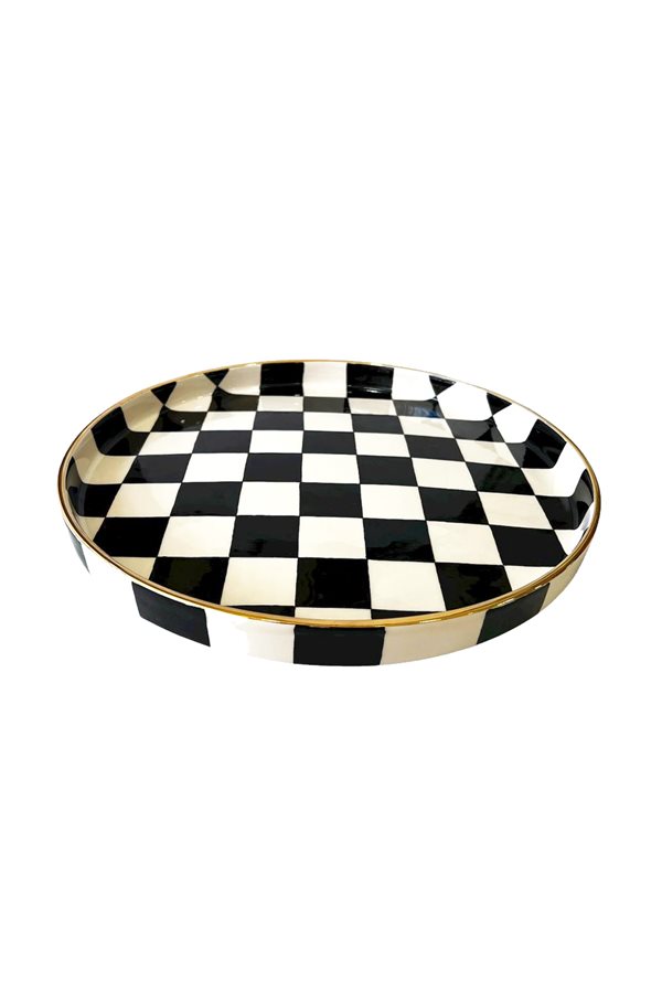 Checkered Black 35cm Round Tray