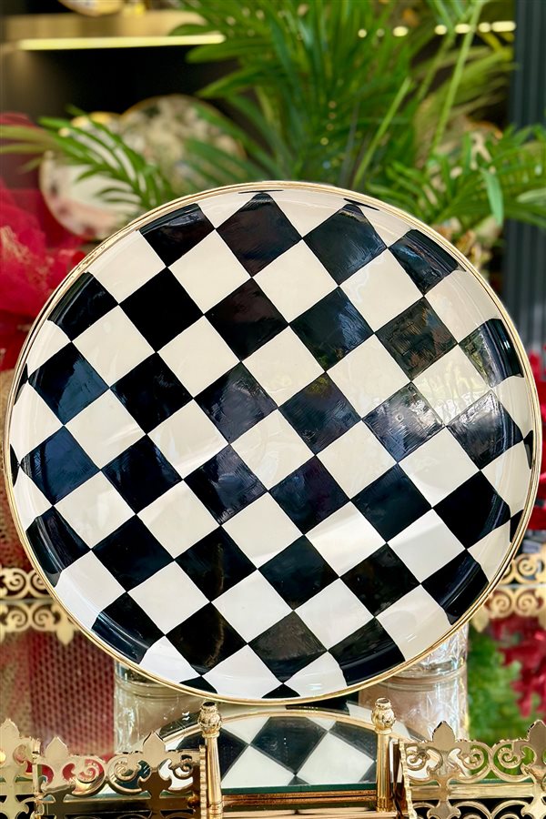 Checkered Black 35cm Round Tray