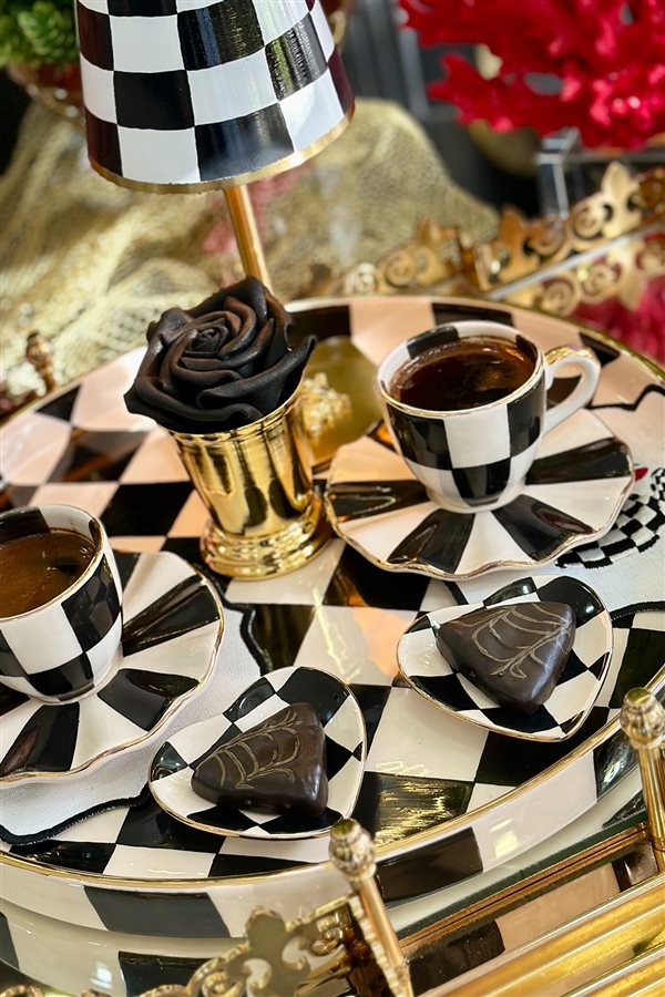 Checkered Black Mini Heart Turkish Delight Cup