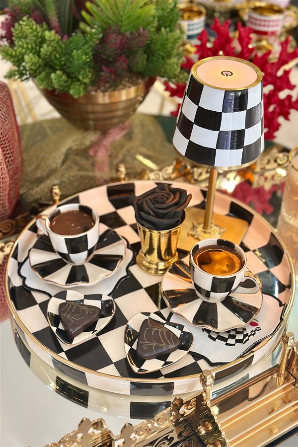 Checkered Black Mini Heart Turkish Delight Cup