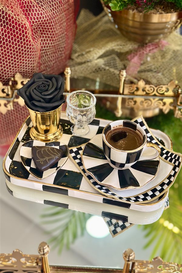 Checkered Black Mini Heart Turkish Delight Cup