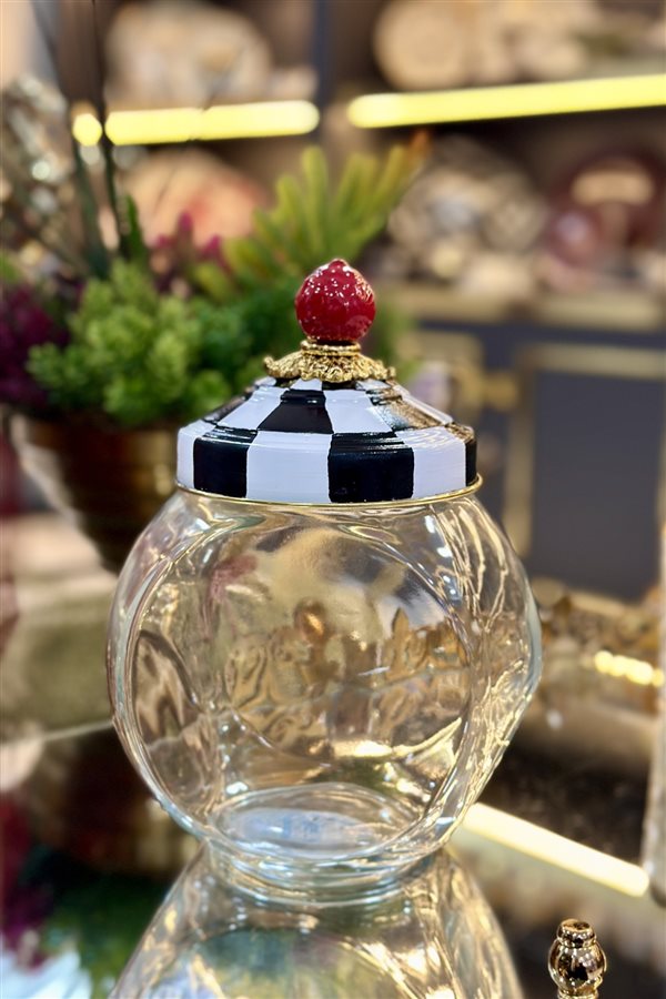 Damalı Siyah Üç Dipli Pirinç Kapak Cam Kavanoz