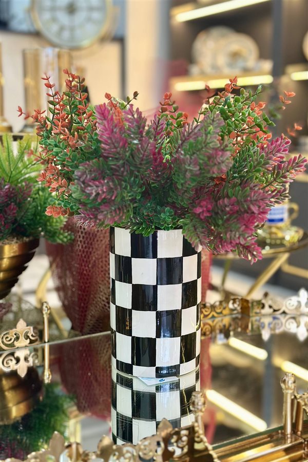 Damalı Siyah 16cm Silindir Vazo/Kaşıklık