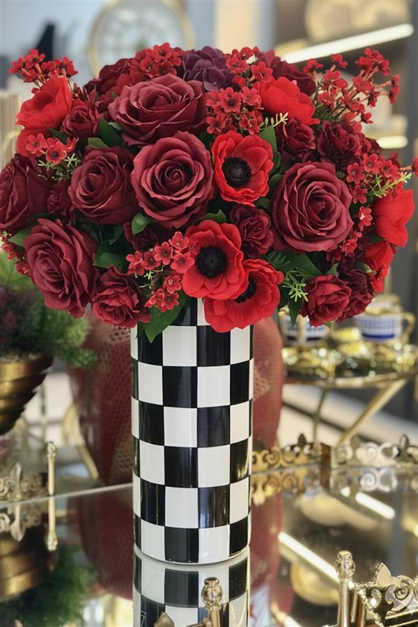 Damalı Siyah 21cm Silindir Vazo/Kaşıklık