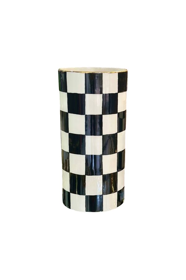 Damalı Siyah 21cm Silindir Vazo/Kaşıklık