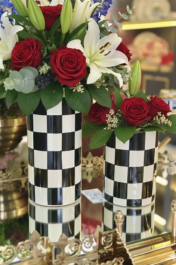 Damalı Siyah 16cm Silindir Vazo/Kaşıklık