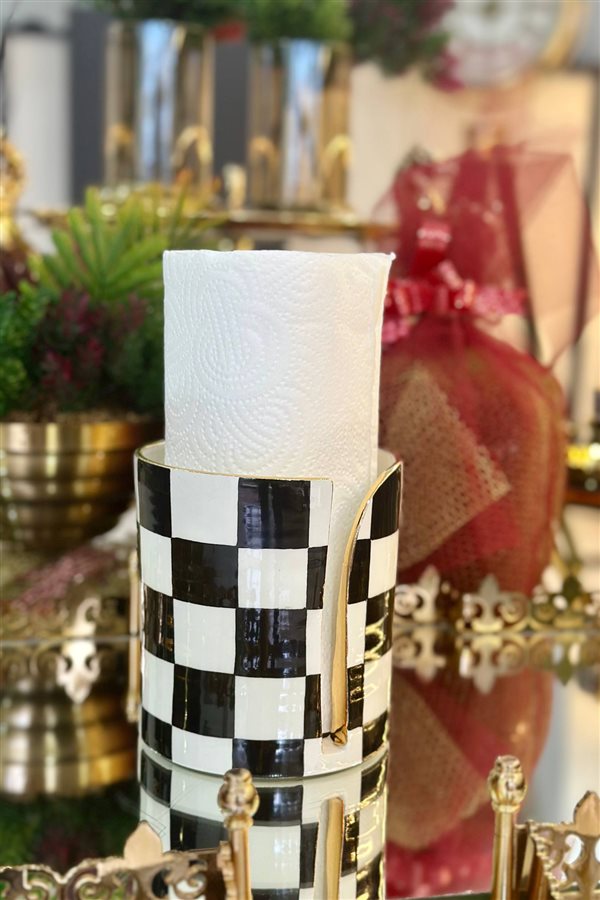 Checkered Black Cylindrical Towel Holder