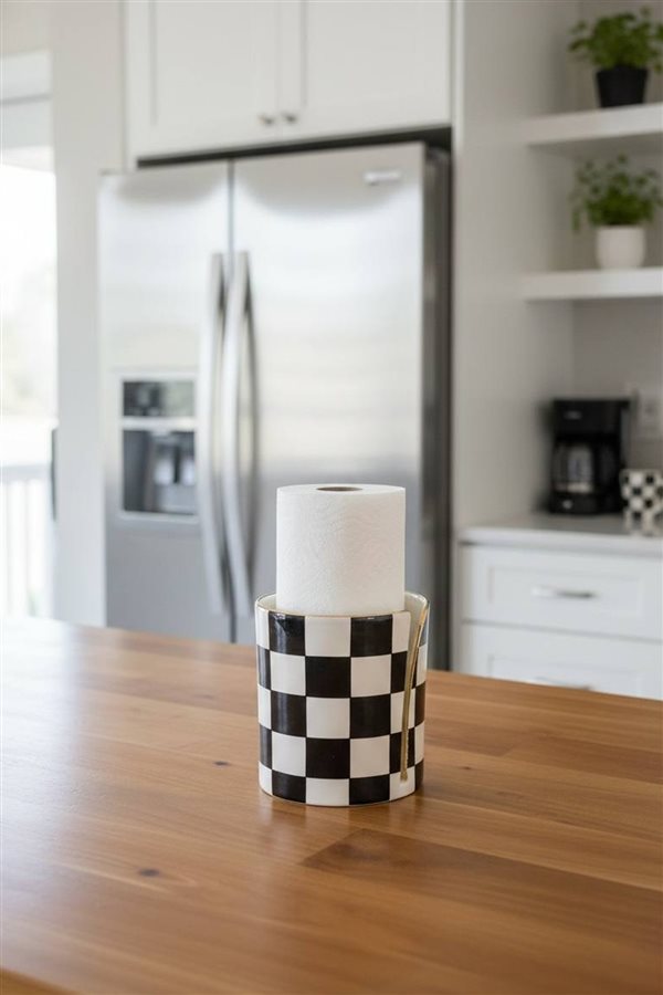 Checkered Black Cylindrical Towel Holder