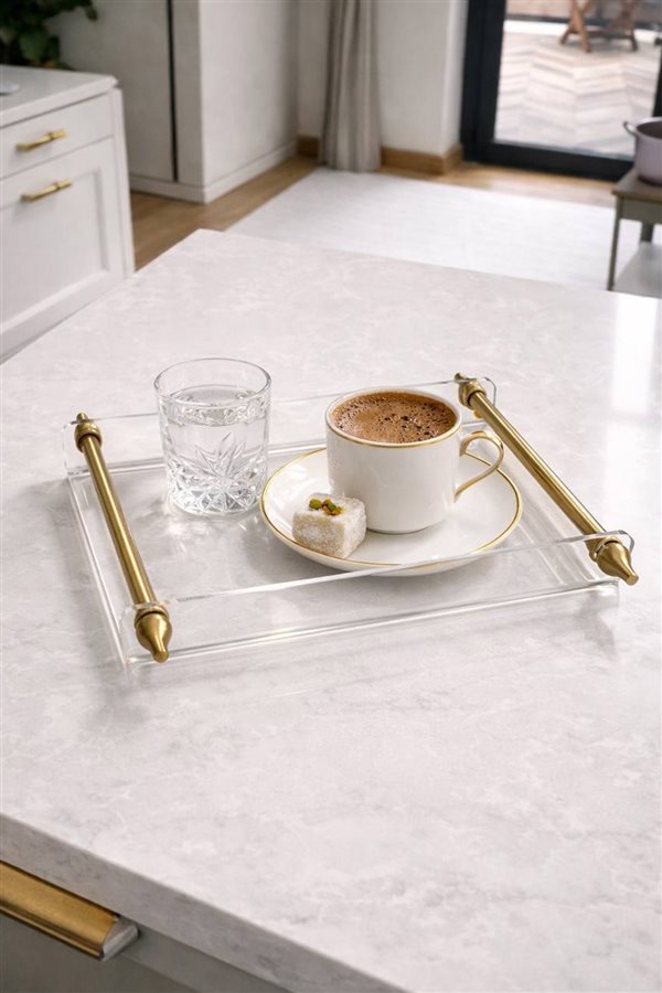 Plexiglass Square Serving Tray with Metal Handles