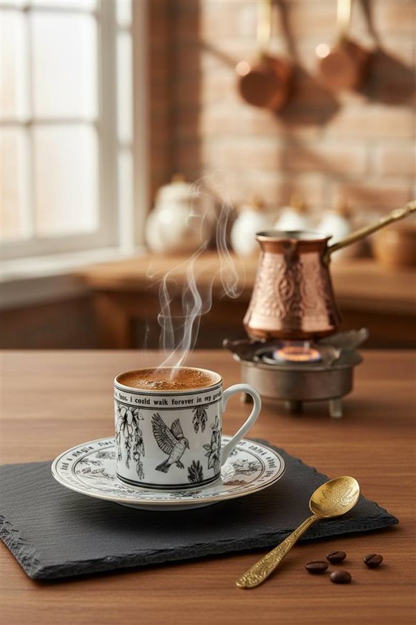 Endless Garden Siyah 2’li Porselen Kahve Fincan Seti