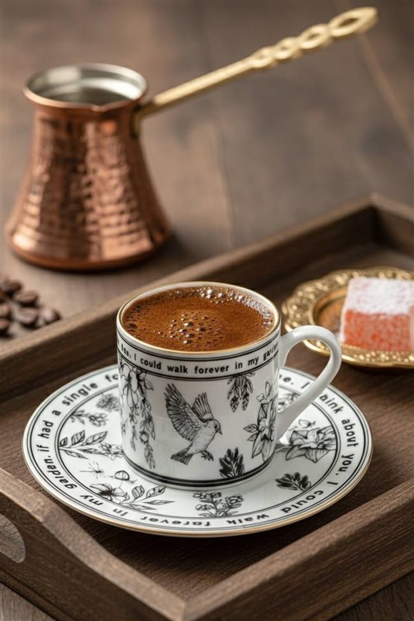 Endless Garden Siyah 2’li Porselen Kahve Fincan Seti