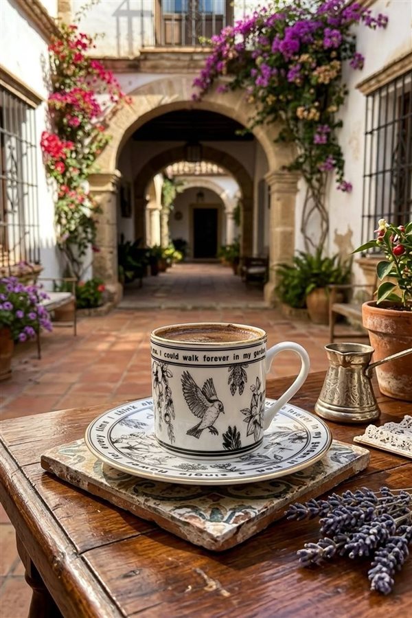 Endless Garden Siyah 6'lı Porselen Kahve Fincan Seti