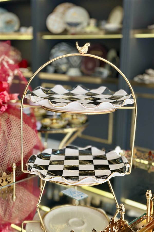 Checkered Black 2-Tier Cookie and Serving Stand