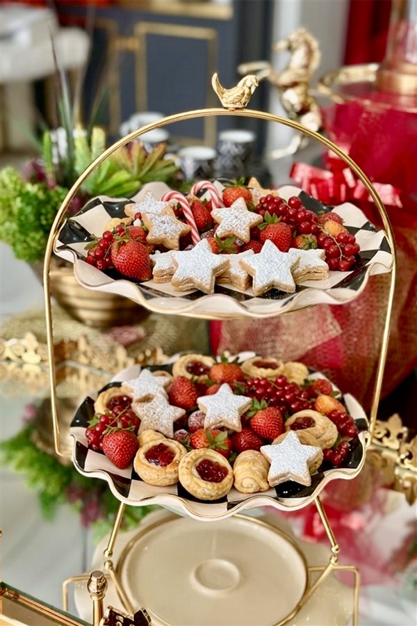 Checkered Black 2-Tier Cookie and Serving Stand