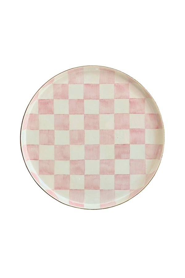 Damalı Pembe 35cm Yuvarlak Tepsi