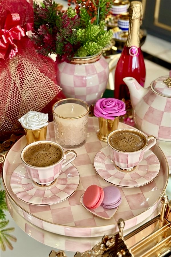 Damalı Pembe 35cm Yuvarlak Tepsi